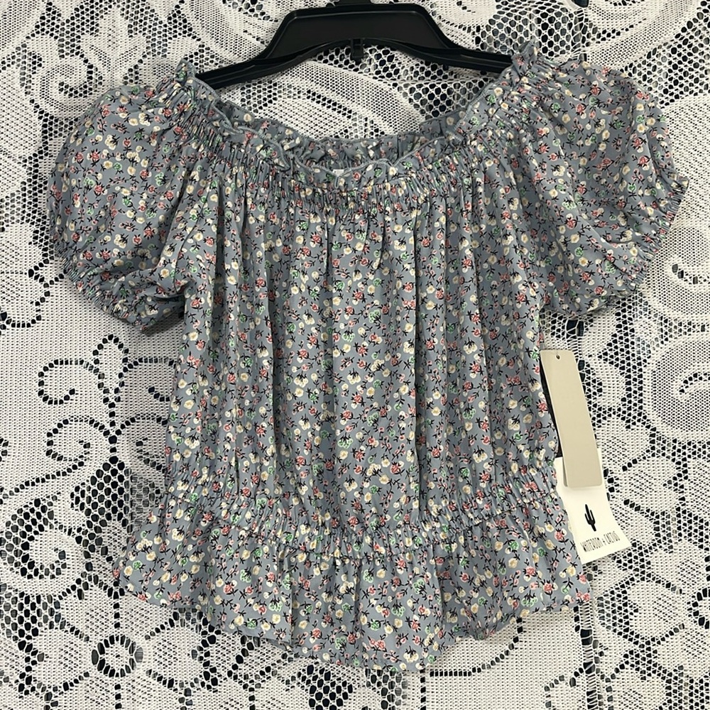 🐢Lizard Thicket - Blue Floral Blouse